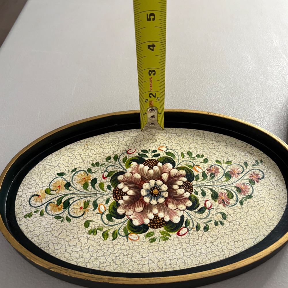 Vintage‎ Floral Hand Painted Nesting Trays Set of 3 Oval Black Gold Crackle Folk - Picture 3 of 16